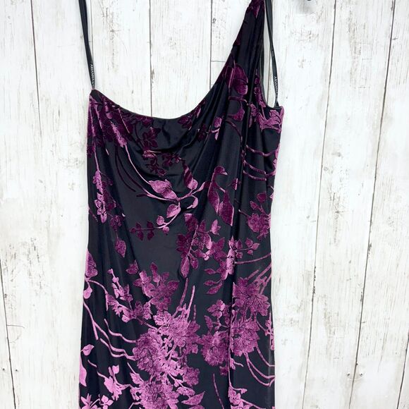 Arianna By Rachel Kaye Evening Gown One Shoulder Maxi Velvet Purple Floral Slit - Picture 2 of 10